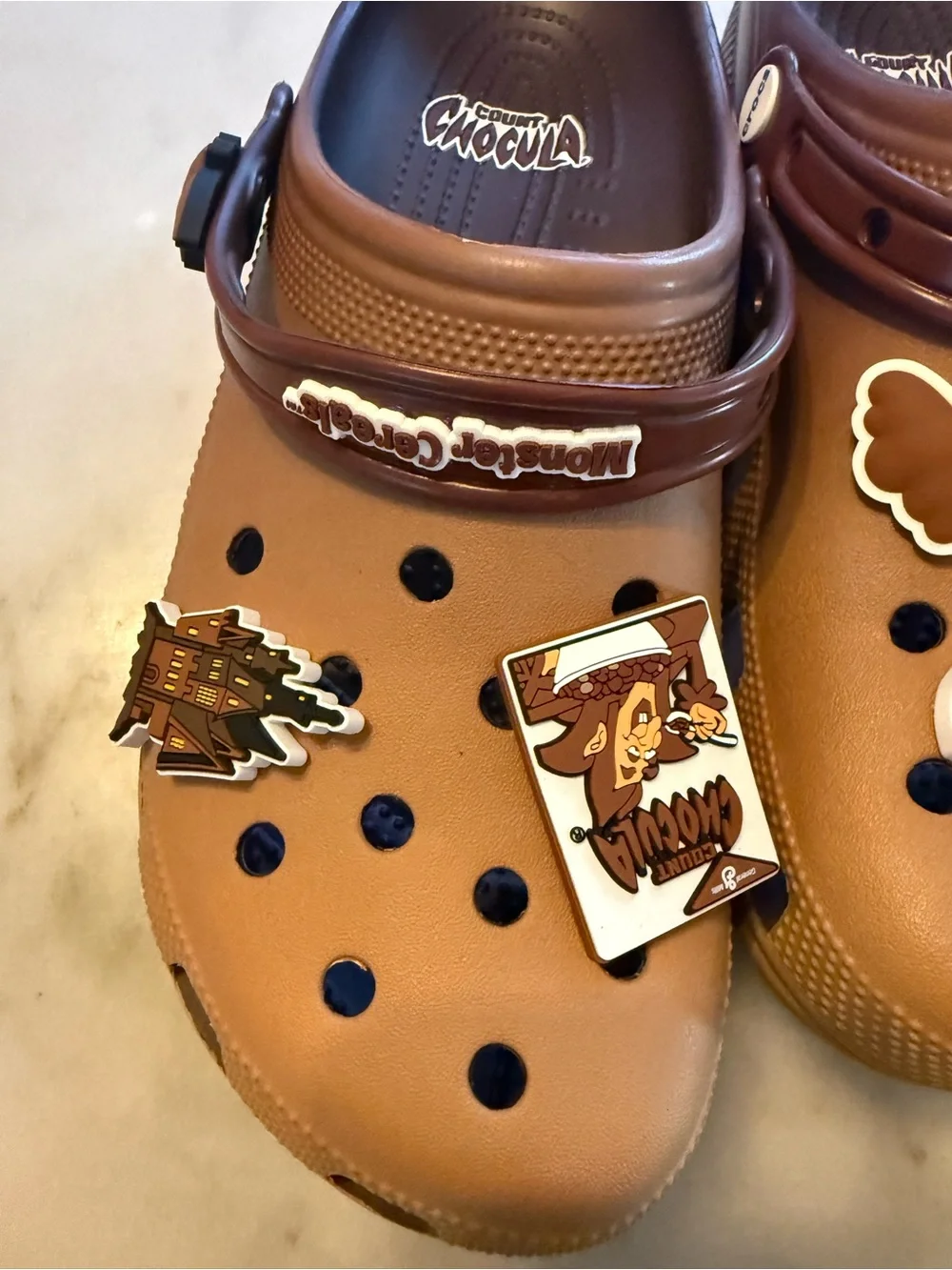 CROCS Men's Brown Clog Sandals with Decorative Jibbitz